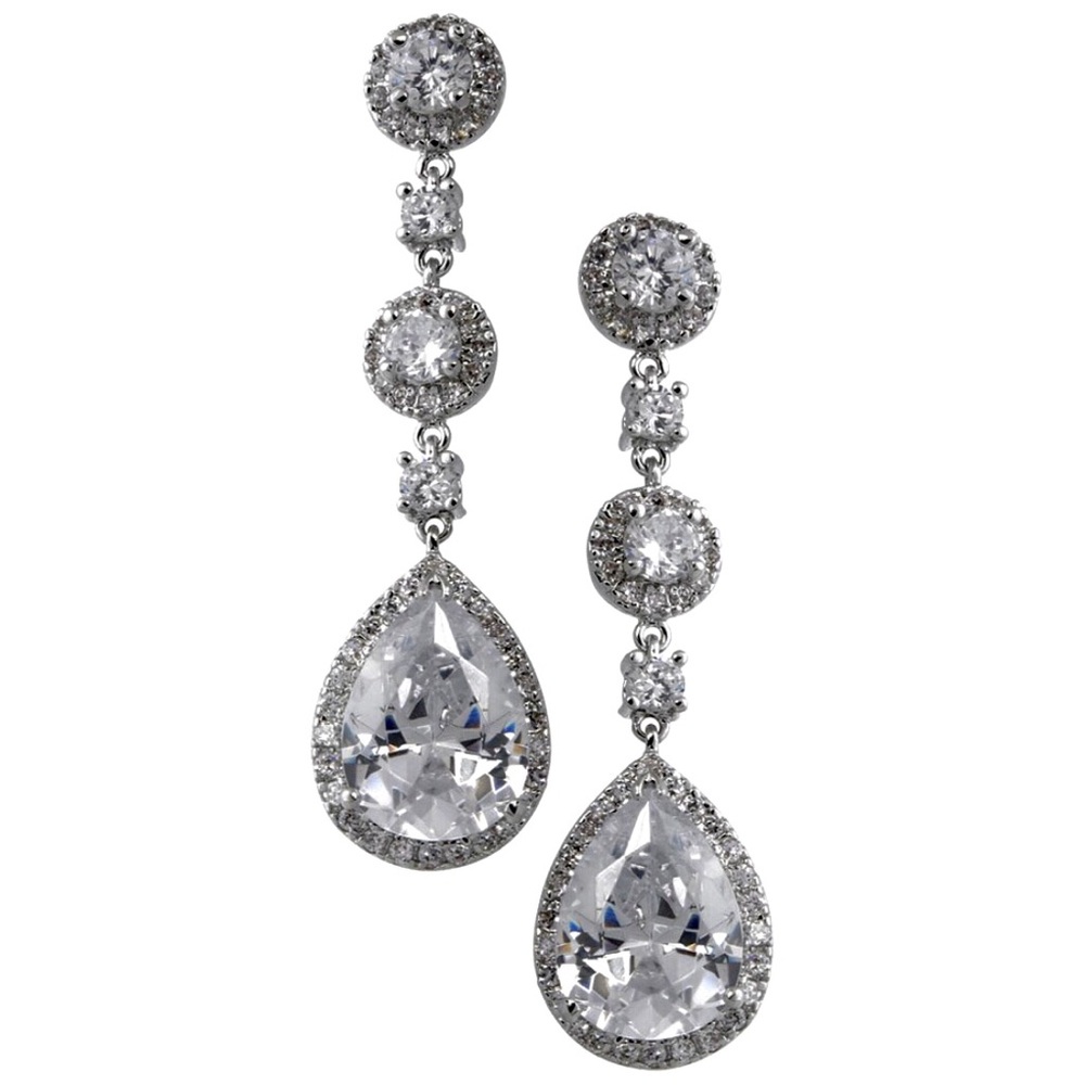 Round Cubic Zirconia & Large Pear Drop Earring,NWT